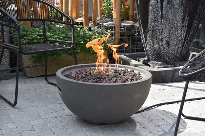 MODENO Nantucket Concrete Propane Fire Bowl, Outdoor Fire Pit Table/Fire Bowl/Patio Furniture, 40,000 BTU Auto-Ignition, Stainless Steel Burner, Lava Rock & Water Resistant Soft Cover Included