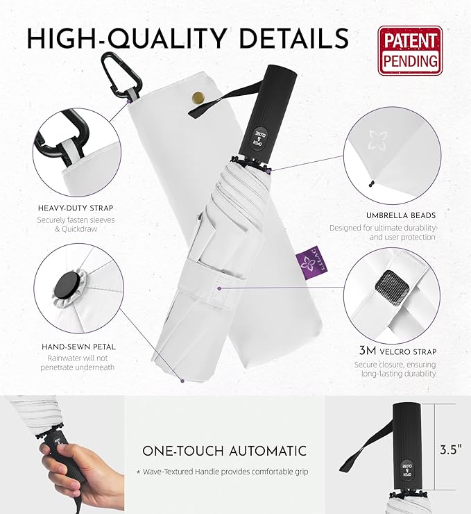 UV Travel Umbrella for Sun Protection & Rain, Compact Windproof Folding, Refined craftsmanship, Auto Open/Close, 43" Canopy with color coating, UPF 100+ UV Blocking, TSA Approved
