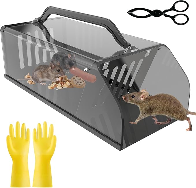 Humane Rat Trap - Mouse Traps Work Chipmunk Rodent Trap for Indoors and Outdoors, Live Rat Traps Outdoor, Catch and Release Mouse Traps That Work, Easy to Clean & Reusable