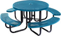 COATEDOUTDOORFURNITURE Heavy-Duty Portable Outdoor Picnic Table with Umbrella Hole, Punched Steel Commercial-Grade Patio Dining Furniture Made in America (46" Round Top, Light Blue)