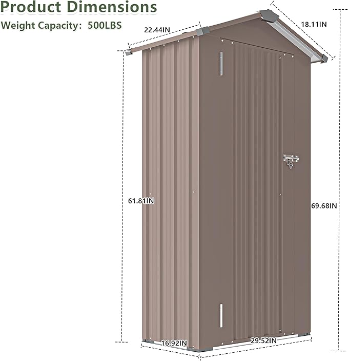 2.5x1.4 FT Outdoor Storage Shed, Tool Shed with Waterproof Roof and Lockable Door,Metal Shed with Adjustable Open Shelves for Backyard Garden Patio Lawn,Brown