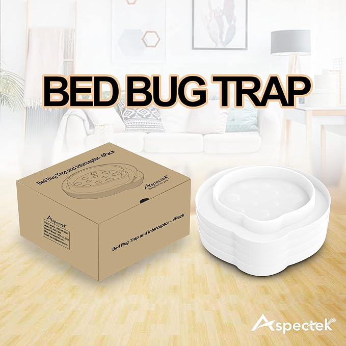 ASPECTEK Bed Bug Detector and Interceptor - Safe, Eco-Friendly Bug Trap for Monitoring and Prevention, Effective Bed Bug Traps for Home Use, Pack of 4, White
