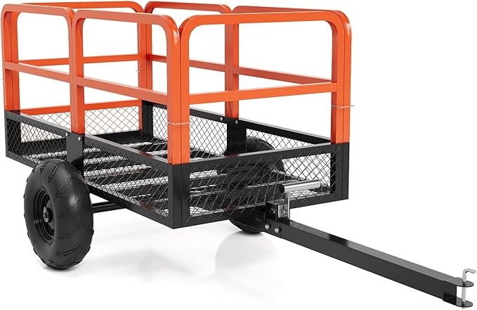 GarveeLife ATV UTV Trailer Tow Behind Dump Cart 22 Cu.ft 1600Lbs Steel, Heavy Duty Pull Behind Utility Dump Trailer for Lawn Mower Trailer Tractor Garden Yard with Removable Rear Panel