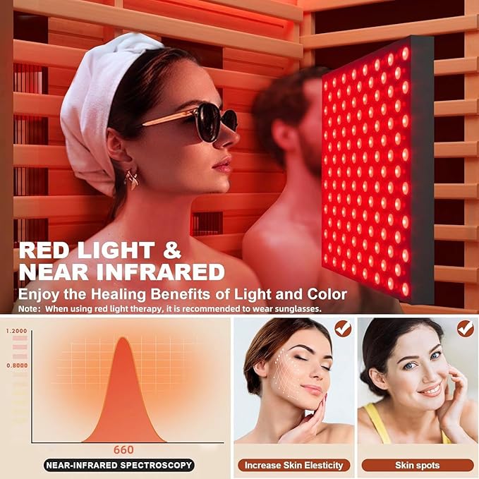 2 Person Traditional Home Steam Sauna with Red Light Therapy and Negative Ions,No EMF - Indoor Personal Luxury Spa for House and Gym - Made from Canadian Hemlock