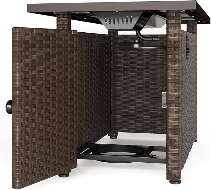 Gizoon 45" Gas Fire Pit Table, Propane Fire Pit with Glass Rocks, Waterproof Cover and Pe Rattan, Outdoor Patio Fire Pits for Backyard, Garden, Party