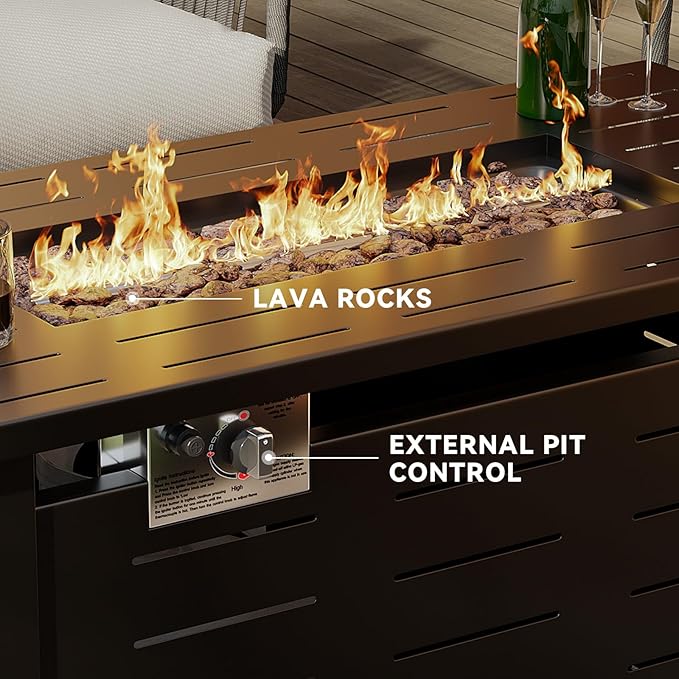 Aoxun 41 Inch Propane Fire Pit–50,000 BTU Gas Fire Pit Table with Removable Lid & Lava Rocks, Rectangle Firepit Table for Outside, Patio, Deck, Backyard, Black