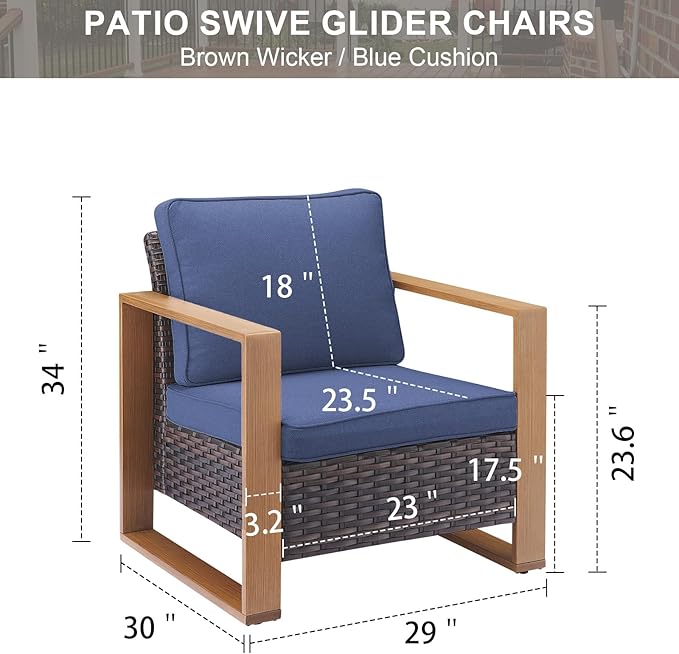 Belord Patio Wicker Chairs Set of 2-350 LBS Weight Capacity Wicker Outdoor Club Chair Set with Metal Wide Armrests for Porch Deck Sunroom Backyard