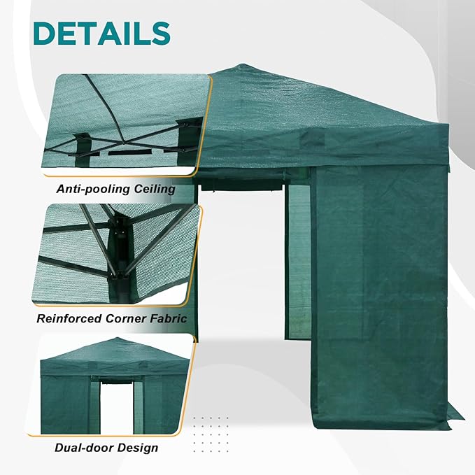 EAGLE PEAK 10x10 Walk in Shade Cloth Cover Greenhouse Instant Pop up Portable Gardening Green House with Mesh Cover, Roll up Doors, Green