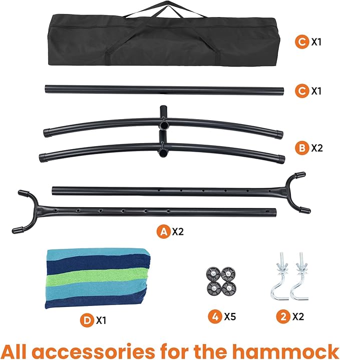 Sweetcrispy Double Hammock with Space Saving Steel Stand Heavy Duty 2 Person Standing Hammocks 450lb Capacity for Outside Garden Yard with Portable Carrying Bag
