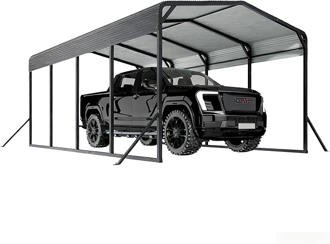 15x25 12x20 FT Heavy Duty Metal Carport, Black All-Weather Car Shelter with Reinforced Steel Frame & Leak-Proof Roof, 100MPH Wind Resistance for Cars, Boats, Trucks, Outdoor Parties