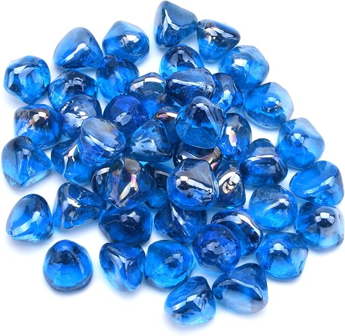 GasSaf 20-Pound 1 inch Diamonds Fire Glass for Gas or Propane Fire Pit Fireplace & Landscaping (Caribbean Blue Luster)