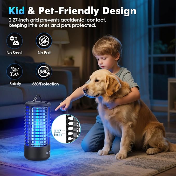 Rechargeable Bug Zapper （2 Pack）, Portable Electric Mosquito Killer for Indoor & Outdoor Fly Trap for Camping, Patio, Garden, Kitchen, and Porch (Black)