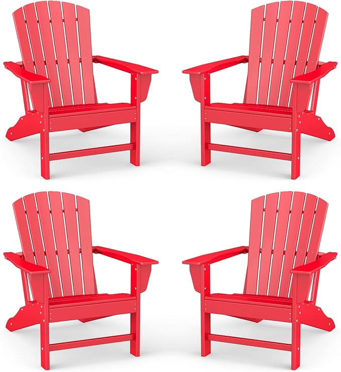 BRIOPAWS Adirondack-Chairs-Set of 4 | Fire Pit Chair | Oversized | HDPE Plastic | Weather Resistant | for Deck Outdoor Poolside Campfire | Red