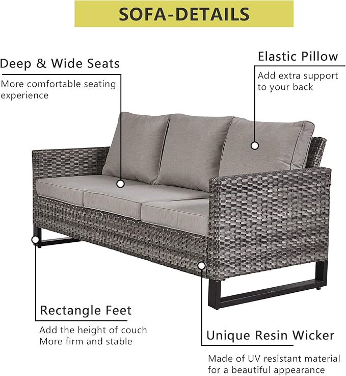 HUMMUH Patio Furniture Set with Fire Pit Table 41 in 55,000 BTU,5 Piece Wicker Outdoor Conversation Sets -Sturdy Outdoor Swivel Rocker Chairs Patio Sofa for Porch,Garden,Backyard