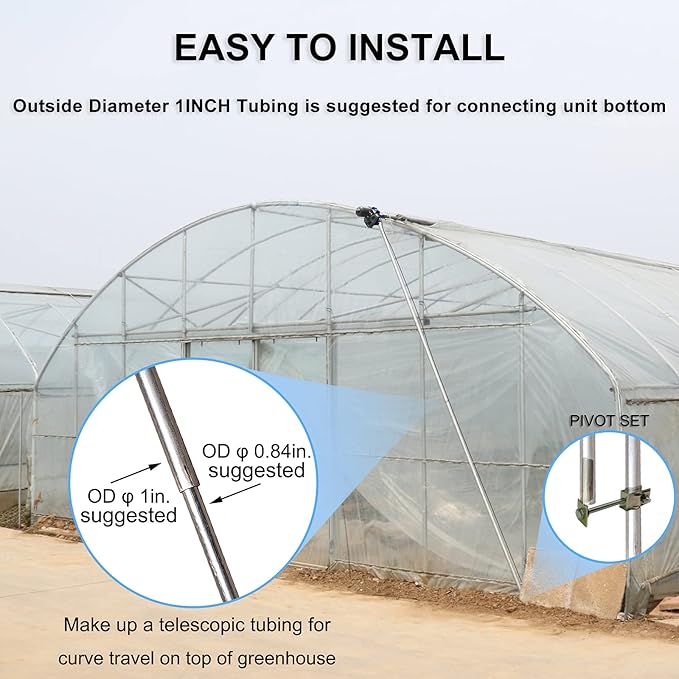 UYGALAXY 100W Greenhouse Film Roll Up Motor with Limit Switch, Waterproof Electric Film Curtain Roller Frame Shed DC 24V 2.8RPM for Greenhouse Automatic Ventilation(with Pivot Set)