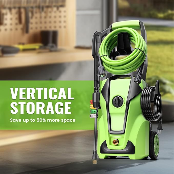 Imdot Electric Pressure Washer 5000 PSI 3.8GPM Power Washer with 33FT Hose and 4 Nozzles for Cars/Fences/Driveways/Home/Patios Cleaning, Green