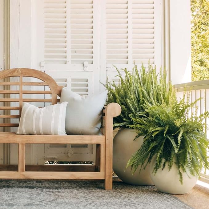Ash & Ember 16" Round Sphere Satin Ivory Planter, 14 Gallon Lightweight Fiberstone Composite with Weather-Resistant Finish, Modern Planter Pot for Indoor and Outdoor Plants