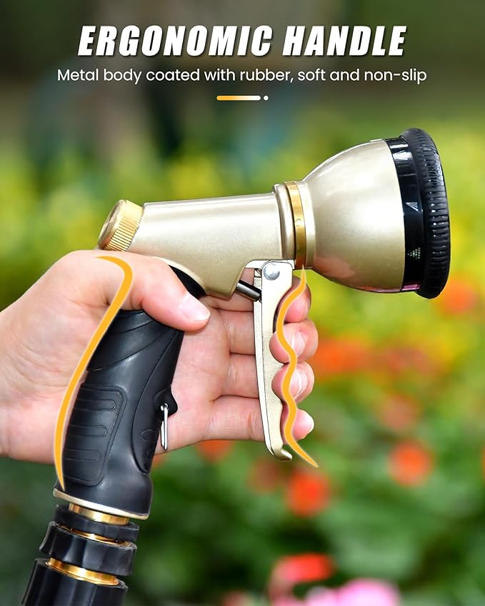RAINPOINT Garden Hose Nozzle, Hose Sprayer Nozzle with 9 Spray Patterns, High Pressure Water Hose Nozzle Heavy Duty Metal Hand Sprayer, Watering Plants and Lawn,Grey