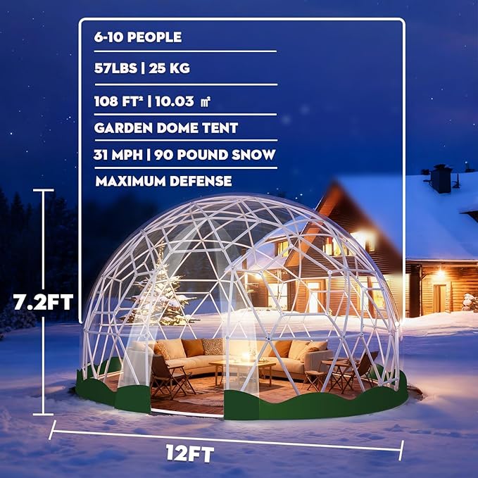 Garden Dome Tent, 9.6/12/15 ft Outdoor Clear Bubble Tent for 2-8 Person, All-Weather Geodesic Dome Greenhouse with Window & Door, PVC Transparent Tent for Patio, Camping, Party