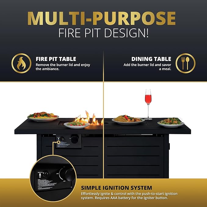 42" Outdoor Propane Fire Pit Table, Gas Fire Pits with Lava Rock Waterproof Cover and Removable Lid for Outside Gatherings Parties on Patio Deck Garden Backyard Balcony 50000 BTU, CSA Certified