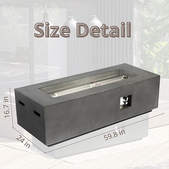 60" MGO Propane Fire Pit Table, 60,000 BTU Rectangular Gas Fire Pit for Outside Patio, Backyard, Pool, Free Lava Rocks & Rain Cover, Dark Gray