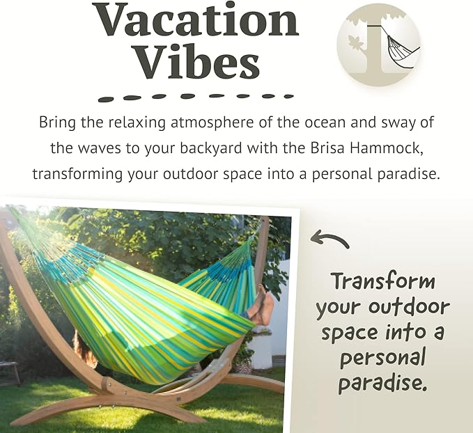 La Siesta Large Double Brisa Classic Hammock - Outdoor & Indoor Hammock Swing, Handmade, Weather & Tear Resistant, Lime