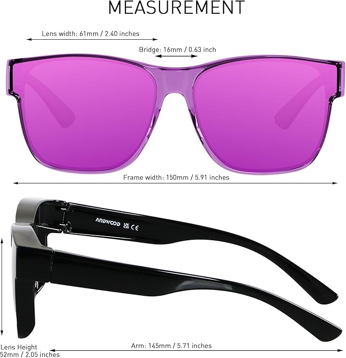 ANDWOOD Fit Over Glasses Polarized Sunglasses for Women Men Oversized Square Shades UV400 Protection