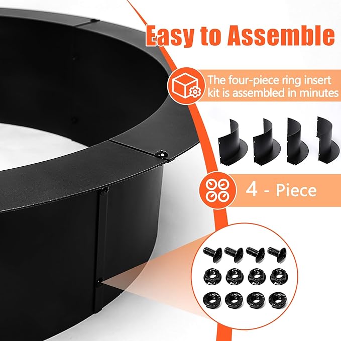 Fire Pit Ring 36-Inch Outer/30-Inch Inner Diameter for Outside, Heavy Duty Steel Wood Burning Fire Pit Ring Insert, DIY Ring Insert, Easy Setup Above or In-Ground for Backyard, Camping, Black