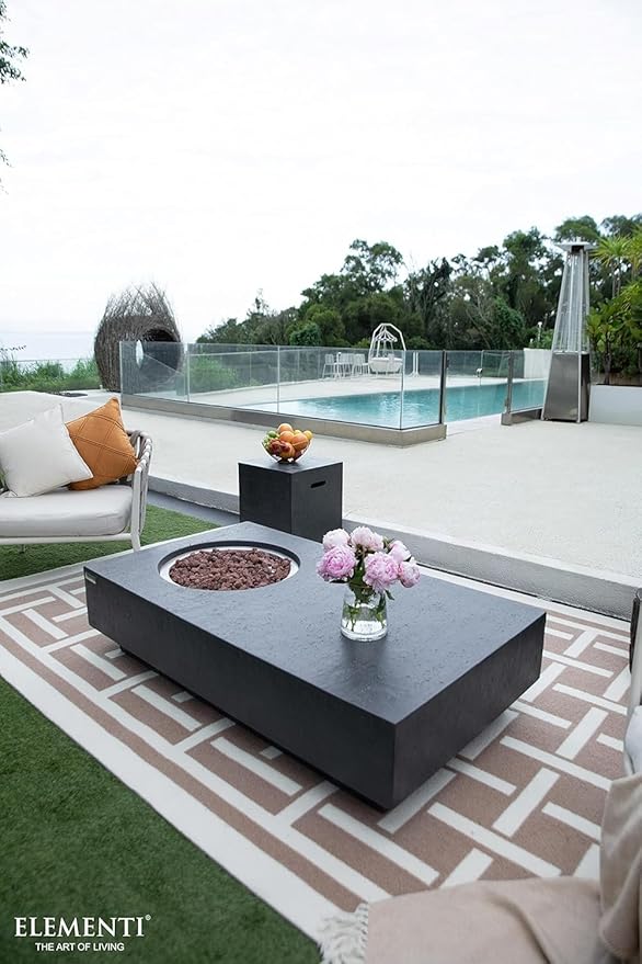 Elementi Metropolis Gas Fire Pit Cast Concrete Fire Table, Outdoor Fire Pit Electronic Ignition | Canvas Cover, Lava Rock Included | Free AMS Wind Guard | Dark Gray (Propane Gas)