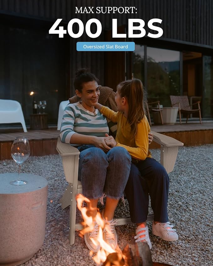 BRIOPAWS Adirondack-Chairs-Set of 4 | HDPE Plastic | Fire Pit Chair | Oversized | Wood Grain | All Weather | for Deck Outdoor Poolside Campfire