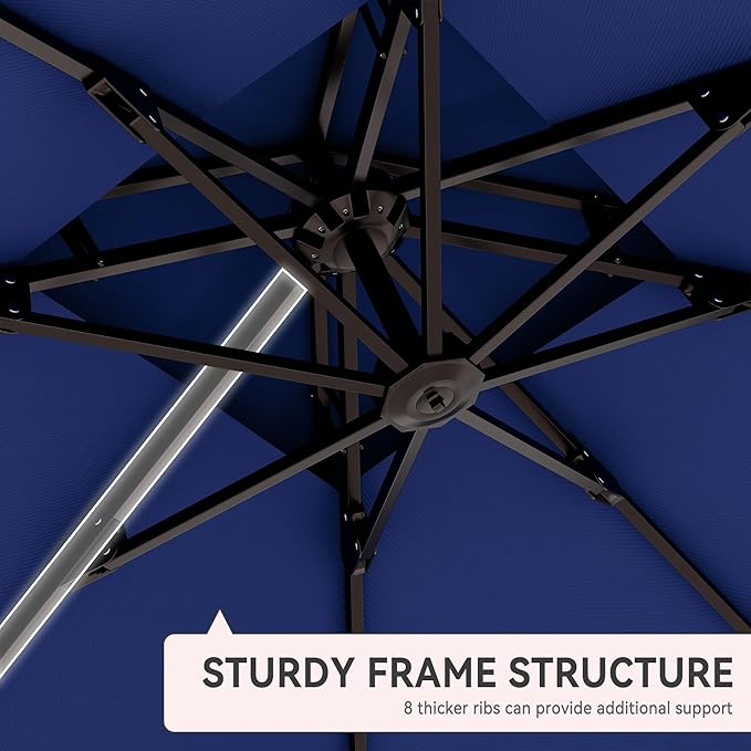 9' X 12' Cantilever Patio Umbrella Double Top Rectangular Outdoor Large Offset Umbrellas with 7 Tilts Adjustable 360°Rotation for Deck Pool Garden Backyard, Navy