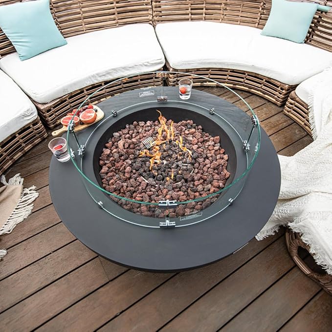 Lunar Bowl Concrete Fire Pit 42" x 42" Outdoor Patio Firepit Includes Lava Rocks Modern Fire Pits & Outdoor Fireplaces for Garden, Deck, Indoor & Outdoor Heating