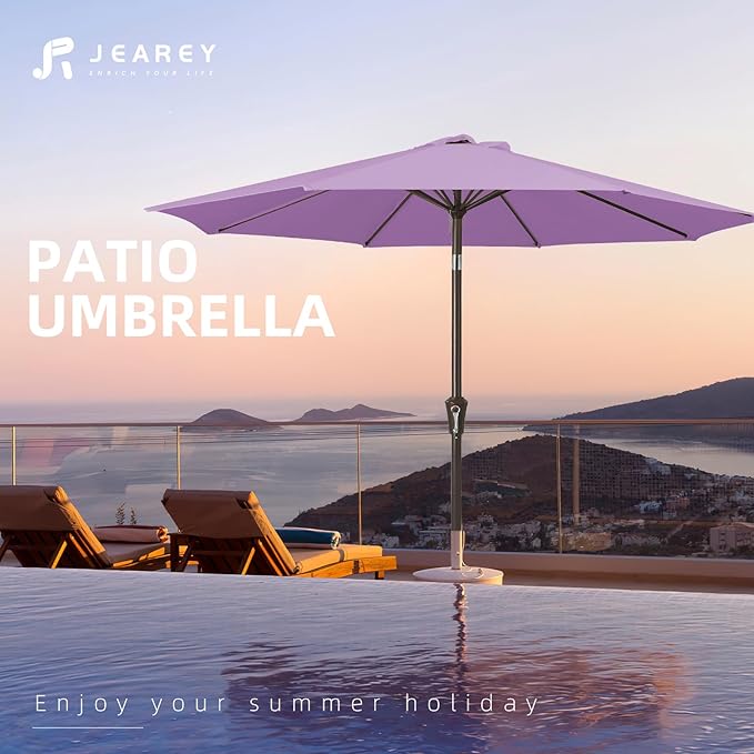 JEAREY 9FT Outdoor Patio Umbrella Outdoor Table Umbrella with Push Button Tilt and Crank, Market Umbrella 8 Sturdy Ribs UV Protection Waterproof for Garden, Deck, Backyard, Pool (Taro Purple)
