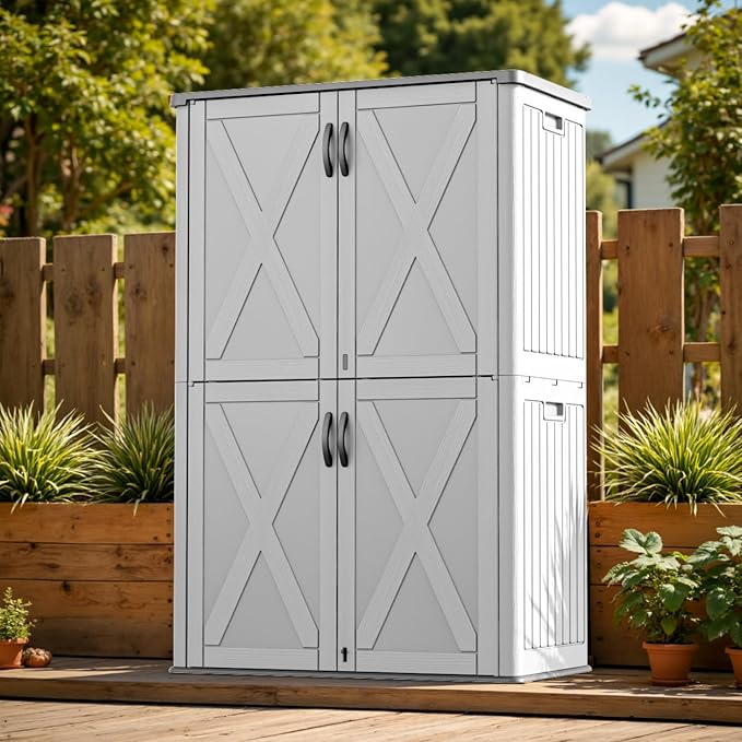 Patiowell 50 Cu.ft Outdoor Storage Cabinet with Lockable Door, Waterproof Horizontal Storage Shed for Tools and Patio Furniture, All-Weather Resin Shed Easy Assemble for Pool or Backyards, White