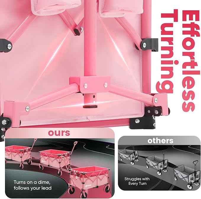 Sekey 220L Wagons Carts Foldable with Big All-Terrian Beach Wheels, Collapsible Heavy DutyWagon with Cup Holders, Extra Large Folding Wagon,Foldable Wagon for Camping, Garden, Sports.Pink