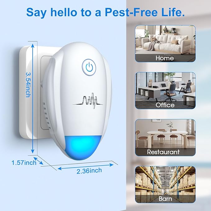 Upgraded Ultrasonic Repeller, Indoor Ultrasonic Repellent, Electronic Plug in Pest Control for Bugs,Mosquito,Roach, Ant, Rodent, Mouse, Spider Repellent for House, Warehouse, Garage (White)