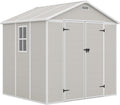 Amopatio 8x6 Storage Shed, Resin Outdoor Shed with Floor Included, Plastic Sheds Outdoor Storage for Bike, Garden Tools, Sheds & Outdoor Storage with Lockable Door, Window & Vents, Sandstone