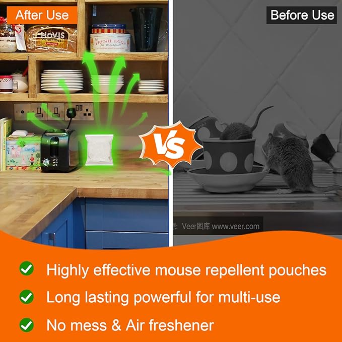 Mouse Repellent, Pest Control, Rodent Repellent Pouches, Mice Repellent, Natural Mice Deterrent for Homes/RVs, Child & Pet Safe Pest Control. Peppermint Oil to Repel Mice and Pouches, 12 Pack.