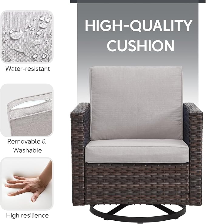 9 Piece Wicker Patio Furniture Set - Outdoor Swivel Rocker Chairs Set with Coffee Table, Rattan Chairs, 3 Seat Sofa & Ottomans, Patio Conversation Sets for Bcakyard Deck - Brown/Beige