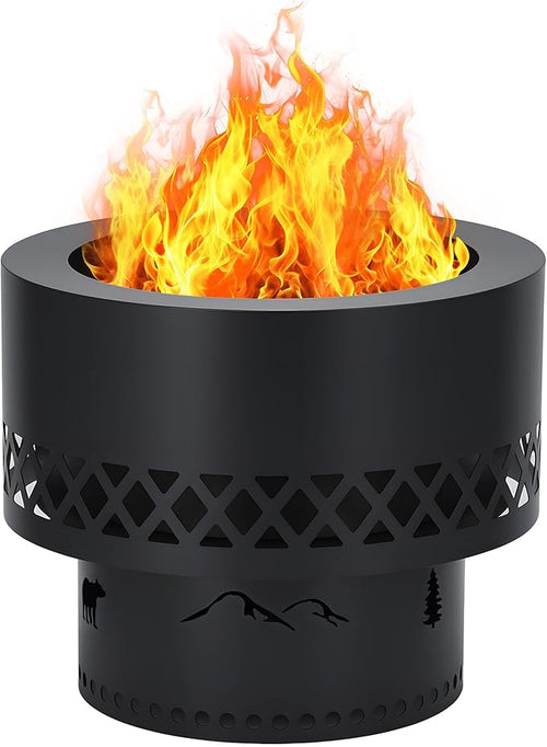 19 Inch Smokeless Fire Pit, Wood Burning Outdoor Fireplace with Removable Ash Pan & Dust Bag - Ideal for Patio BBQ, Bonfire, Camping