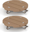 mondaria 2 Pack Plant Caddy with Wheels, 13.8" Wood Plastic Composite Plant Stand, Heavy Duty Round Plant Dolly with Metal 360° Lockable Caster Wheels for Large Plant Pots, Flower Pot ,Brown