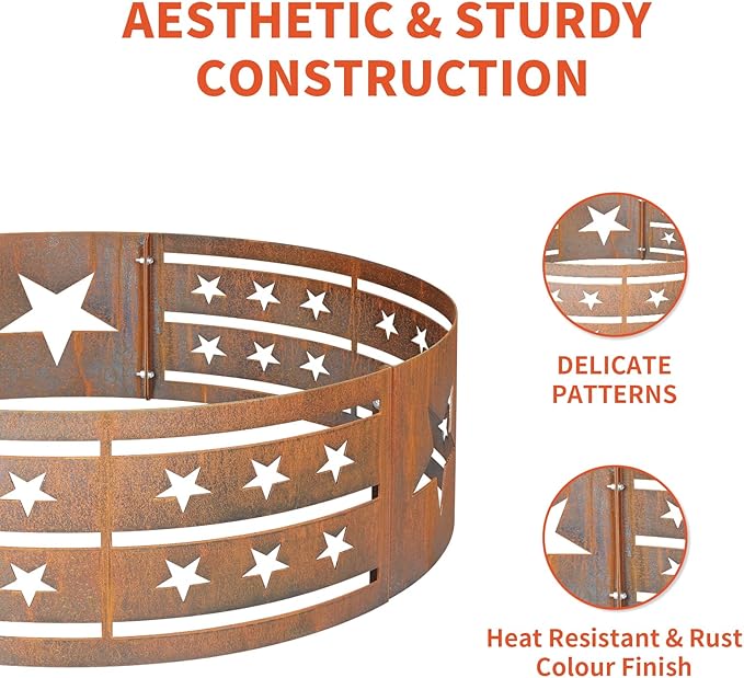 Fire Pit Ring 33in Steel Fire Ring Heavy Duty Carbon Steel Liner, Outdoor Cooking Camping Steel Fire Ring Combo Insert DIY Campfire Liner