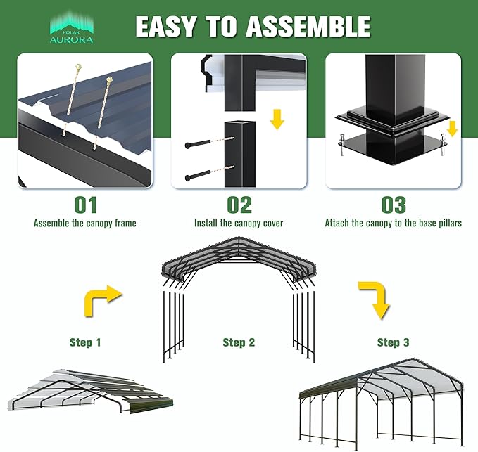 Polar Aurora 12x20 FT Metal Carport, Car Port with Enhanced Base Heavy Duty Garage Outdoor Galvanized Car Shelter, for Car, Boats and Truck