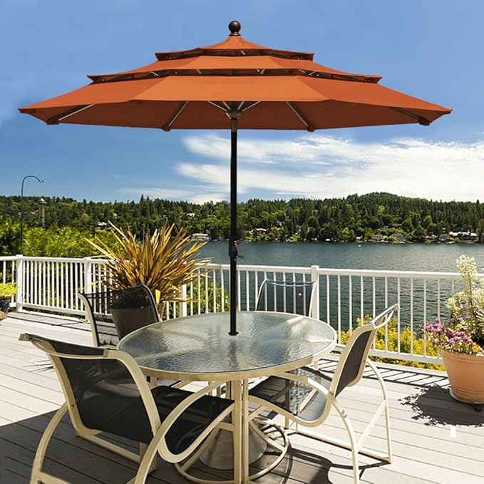 EliteShade USA 9Ft 3 Tiers Market Umbrella Patio Umbrella Outdoor Table Umbrella with Ventilation and 5 Years Non-Fading Top,Rust