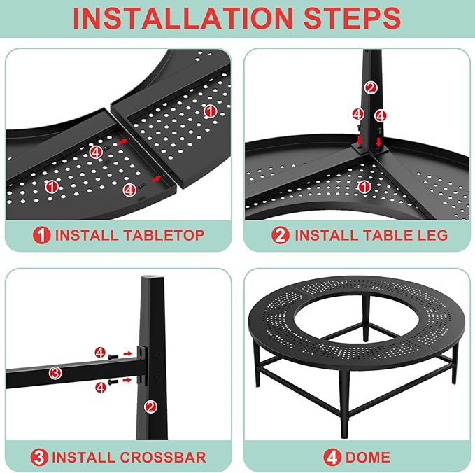 Fire Pit Surround Tabletop for Solo Stove Yukon/Bonfire/Tiki Accessories, Smokeless Fire Pit Table & Dust Cover for Solo Stove and Other Wood Burning, Powder-Coated Steel Stove Table Surround,45 Inch