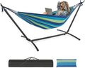 NEWBULIG Double Hammock with Stand, Heavy Duty Portable Hammocks for Outdoor Indoor Patio Camping, Space Saving Design & Carry Bag, Easy Assembly, 450lb Weight Capacity, Blue & Green