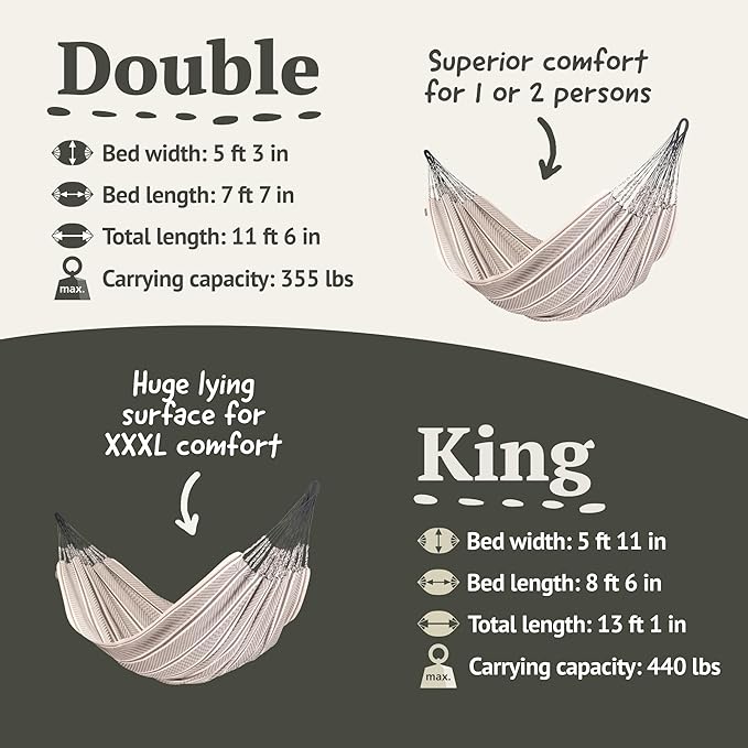 LA SIESTA® Flora Classic Cotton Hammock & TreeMount, Hammock & Tree Straps for Beams Posts - Indoor Outdoor Hammock, Extra Large Patio Hammock Bed Portable Hammock, 2 Person Hammock - King, Zebra
