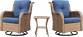 Belord Outdoor Swivel Rocker Patio Chairs - 360 Degree Swivel Glider Seating 350LBS Weight Capacity 3 Piece Wicker Rocking Chairs Set with Side Table for Porch Balcony Deck, Yellow/Blue