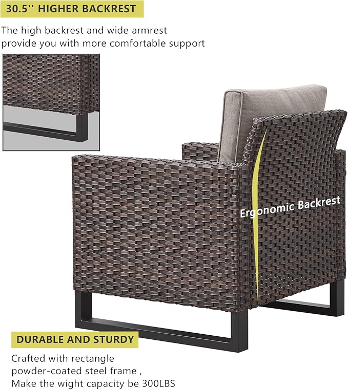 HUMMUH 5 Piece Patio Furniture Outdoor Bistro Set All-Weather Wicker Outdoor Chairs with Ottomans End Table for Patio,Porch,Garden,Backyard