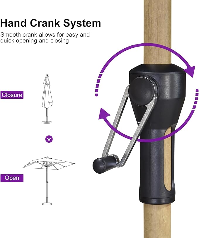 PURPLE LEAF 8' x 8' Square Outdoor Table Umbrella with Base Patio Umbrella Aluminum Market Umbrella with Push Button Tilt & Crank and 8 Ribs Outdoor Umbrella for Pool Backyard Beach, Cream